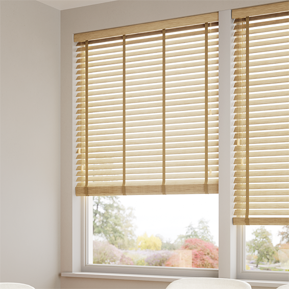 Natural Bamboo Jute & Praline Wooden Blind - 50mm Slat