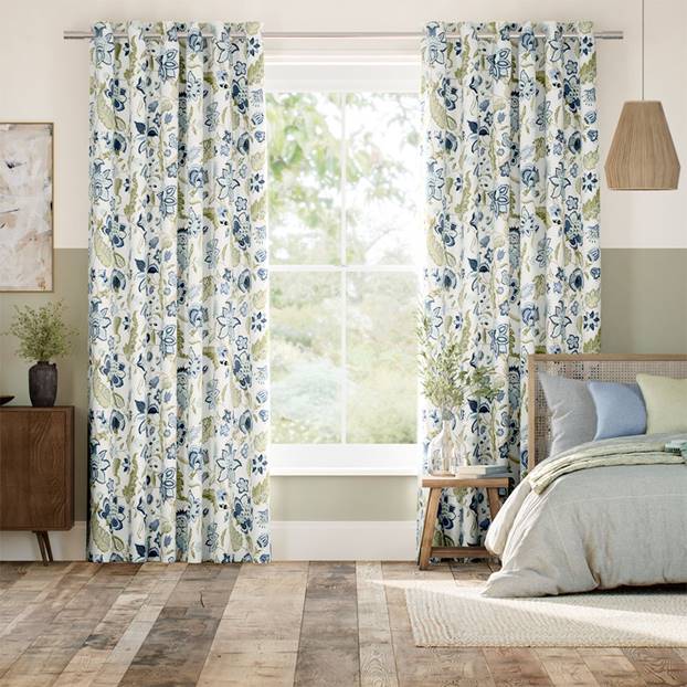 Newnham Courtney Cobalt Sage Curtains thumbnail image