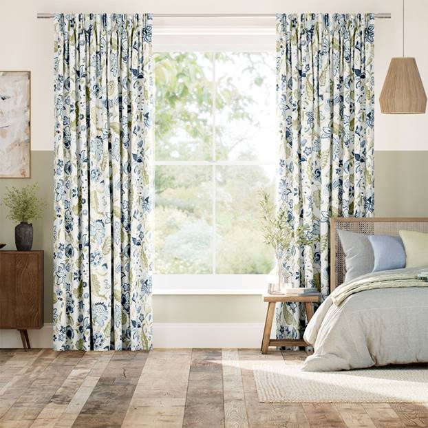 Newnham Courtney Cobalt Sage Curtains thumbnail image