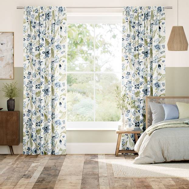 Newnham Courtney Cobalt Sage Curtains thumbnail image