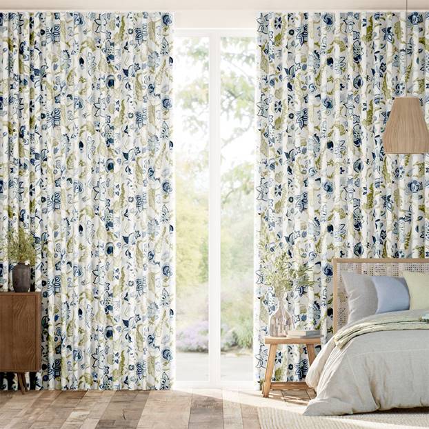 Newnham Courtney Cobalt Sage Curtains thumbnail image