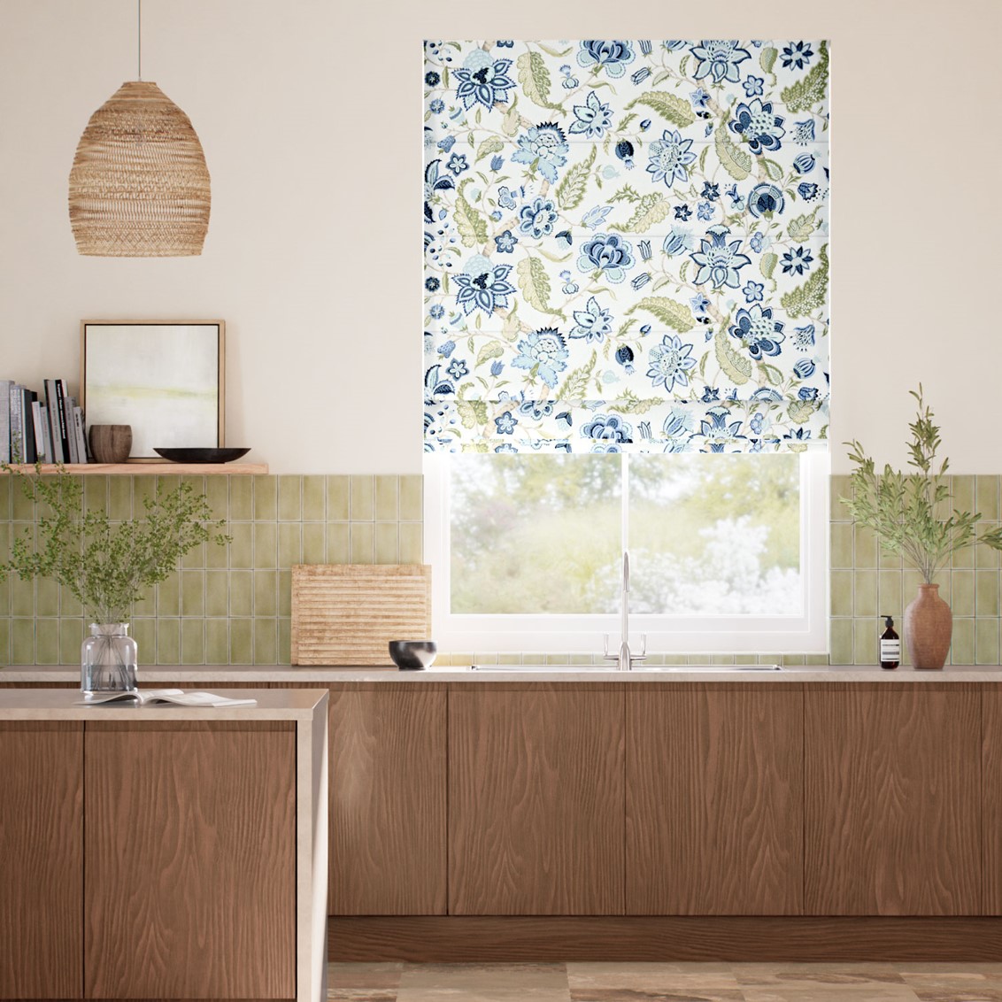 Newnham Courtney Cobalt Sage Roman Blind