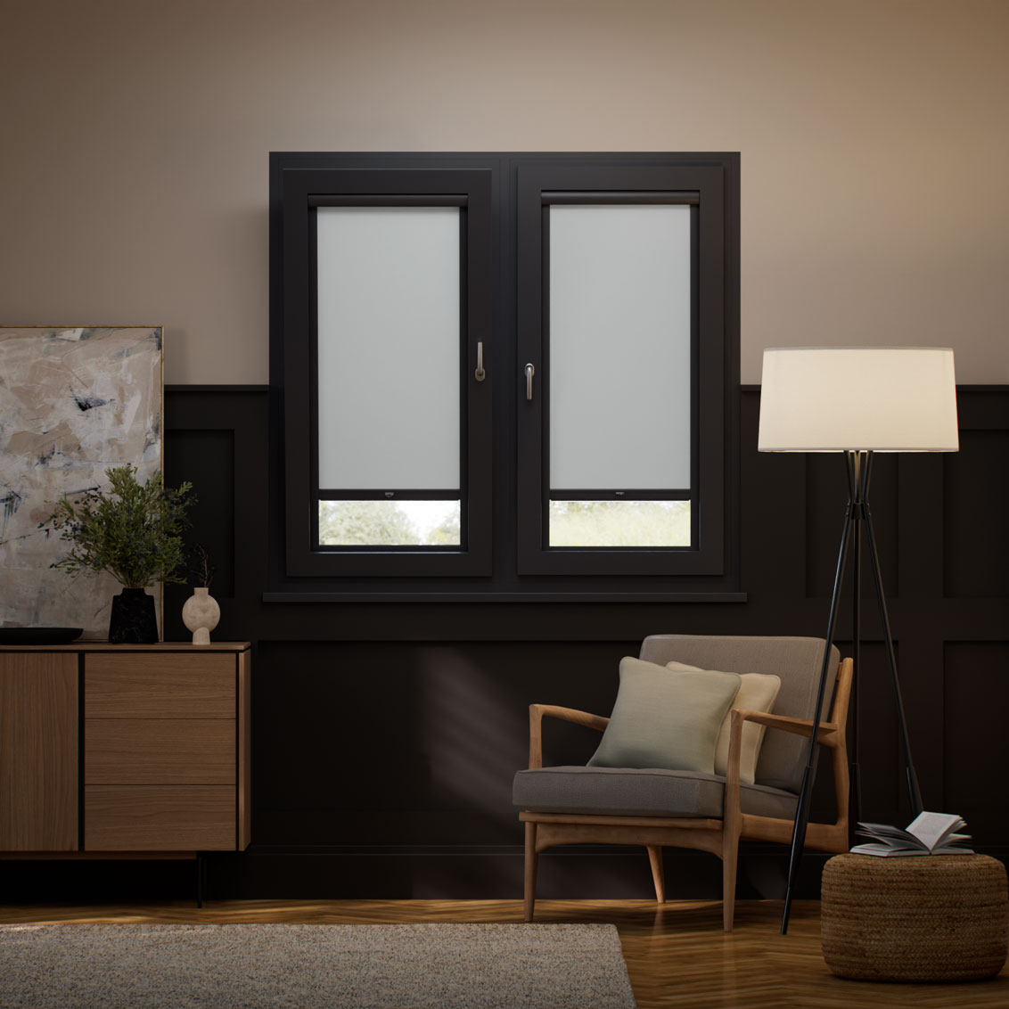 Stick On Titan Blackout Simply Grey Roller Blind