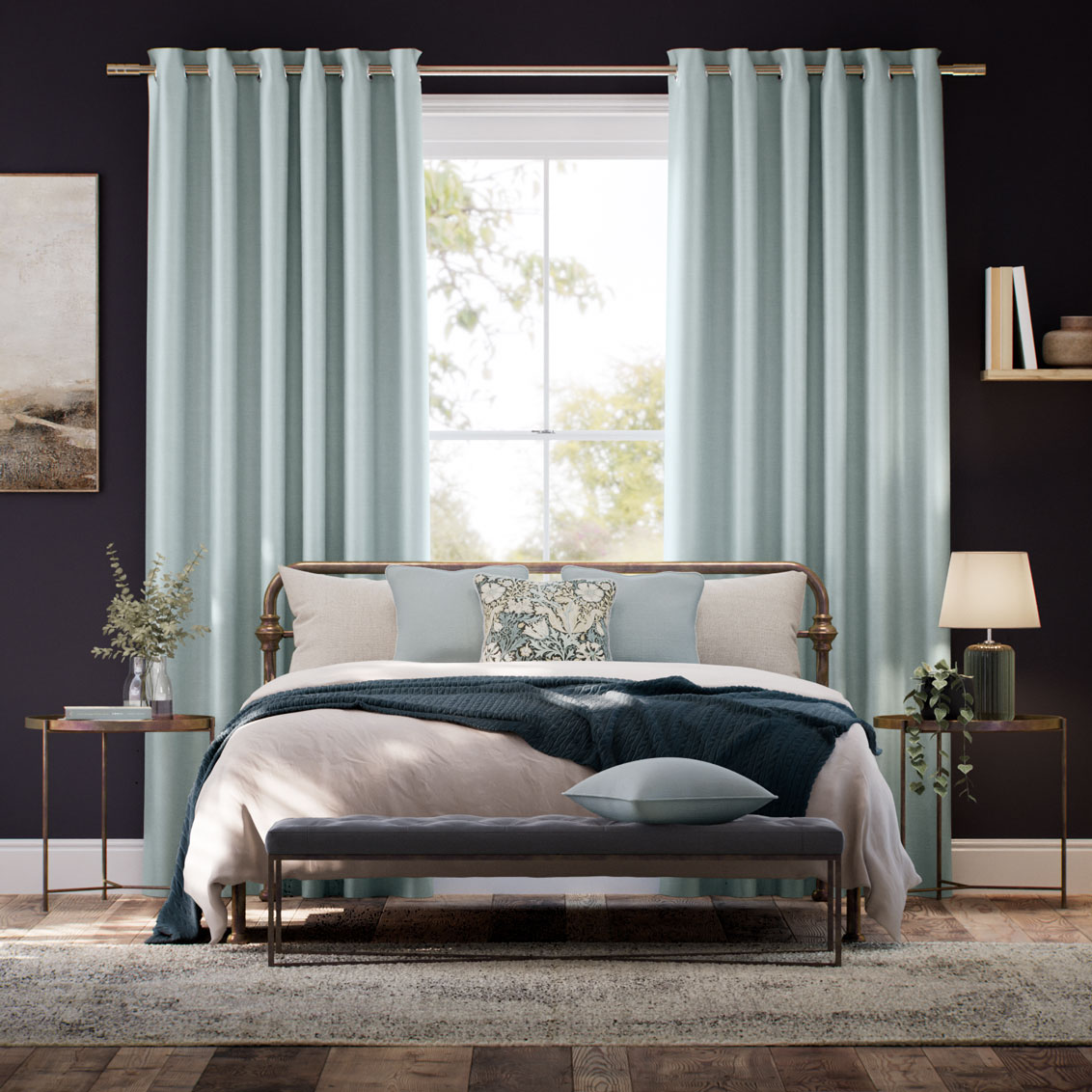 Osaka Faux Silk Blue Topaz Curtains