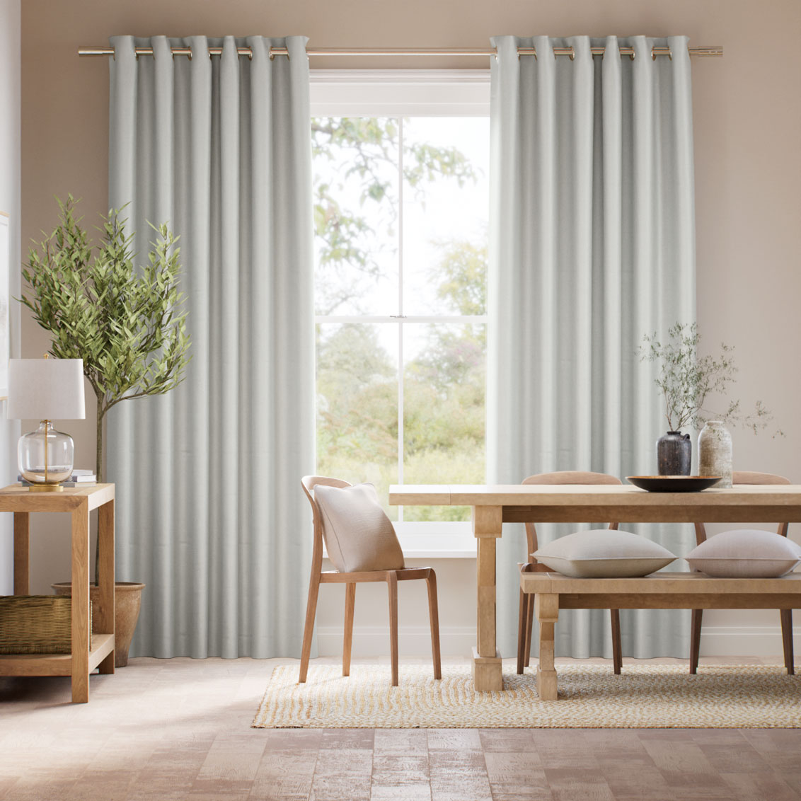 Osaka Faux Silk Silver Mist Curtains