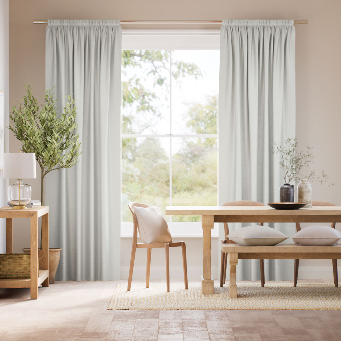 Osaka Faux Silk Silver Mist Curtains