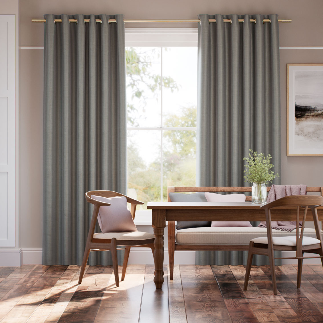 Osaka Faux Silk Steeple Grey Curtains