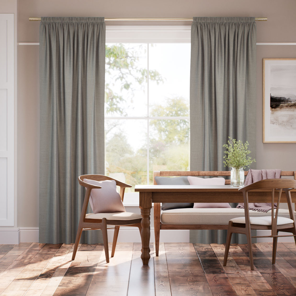 Osaka Faux Silk Steeple Grey Curtains