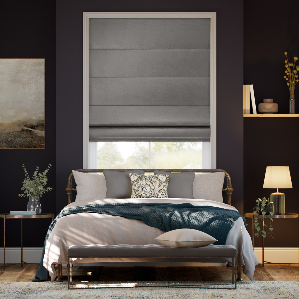 Osaka Faux Silk Steeple Grey Roman Blind