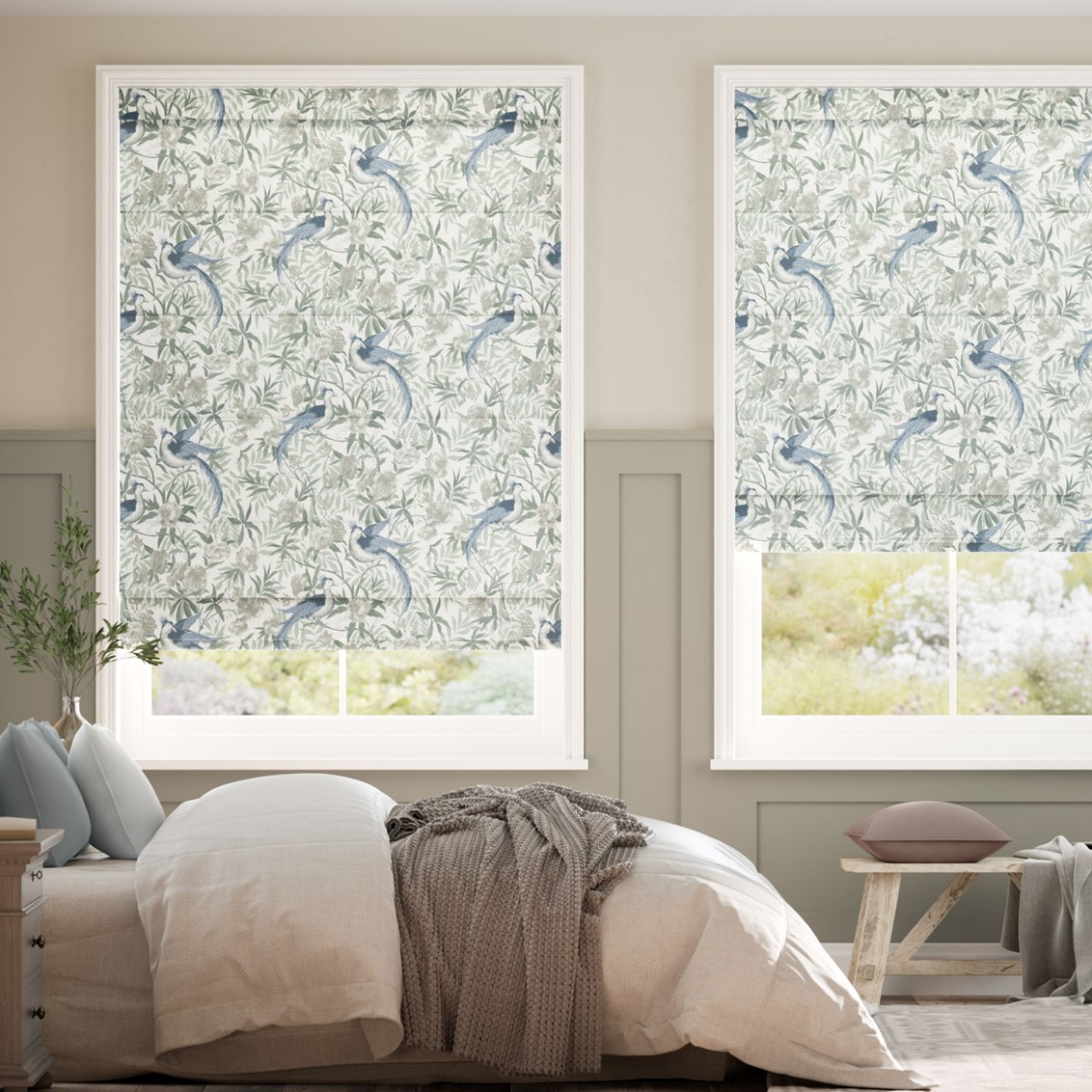 Osterley Birds Seaspray Roman Blind