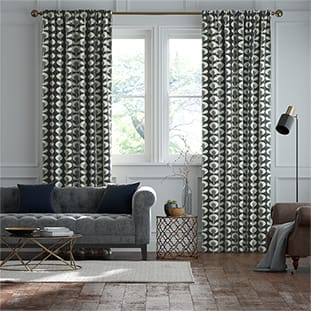 Oval Flower Cool Grey Curtains thumbnail image