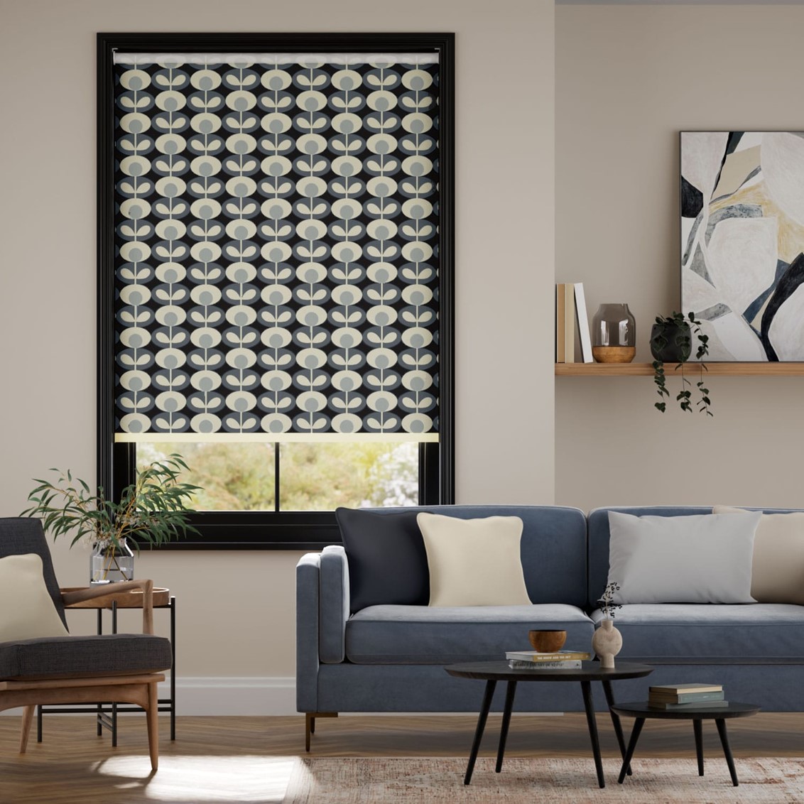 Oval Flower Cool Grey Roller Blind