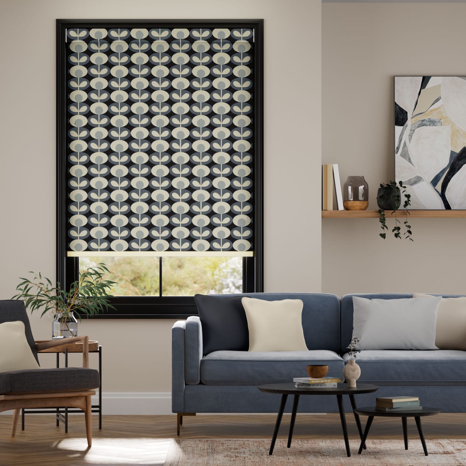 Oval Flower Cool Grey Roller Blind