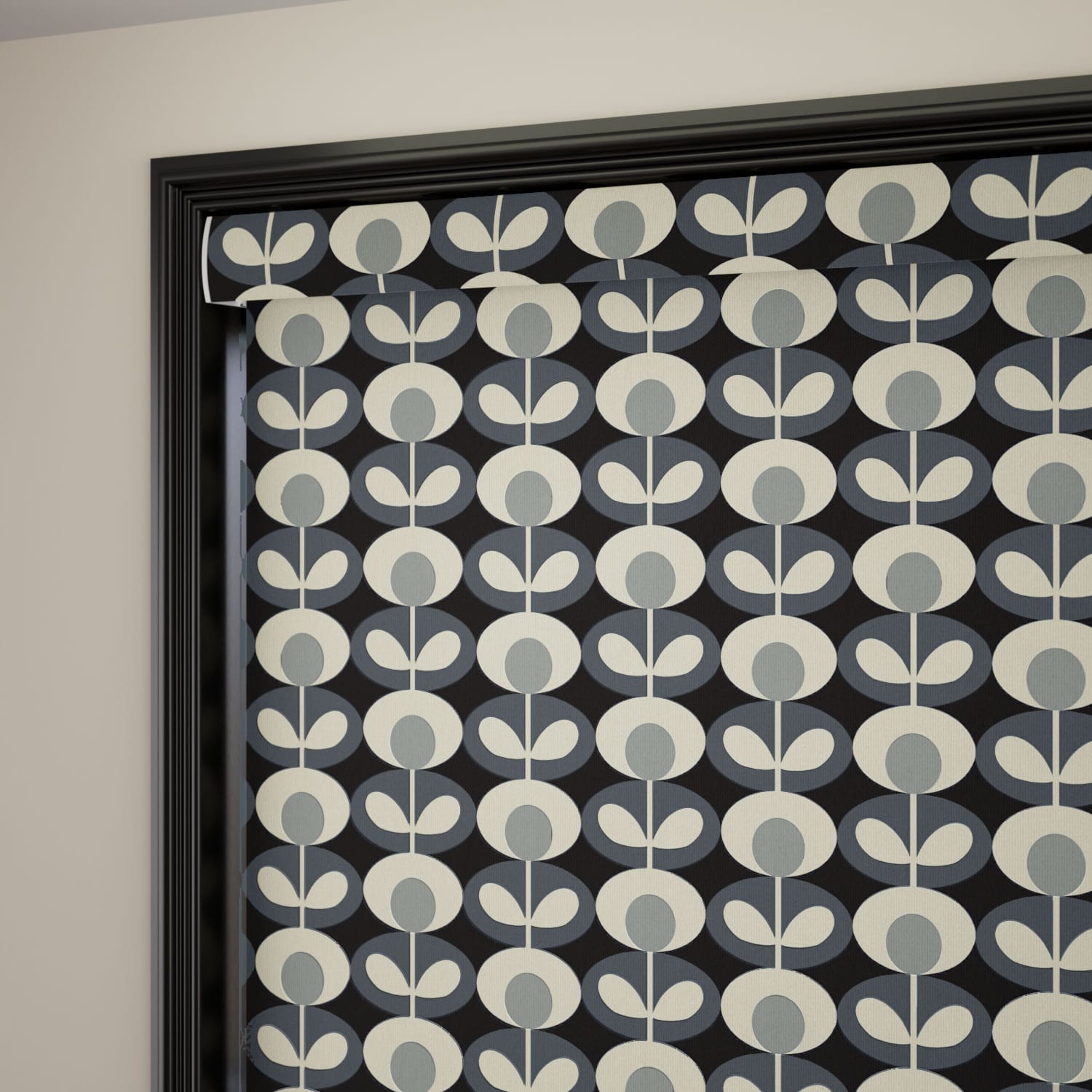 Oval Flower Cool Grey Roller Blind