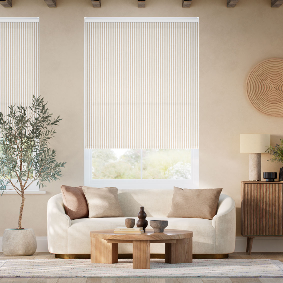 Pantone Tapioca - Fine Stripe  Roller Blind