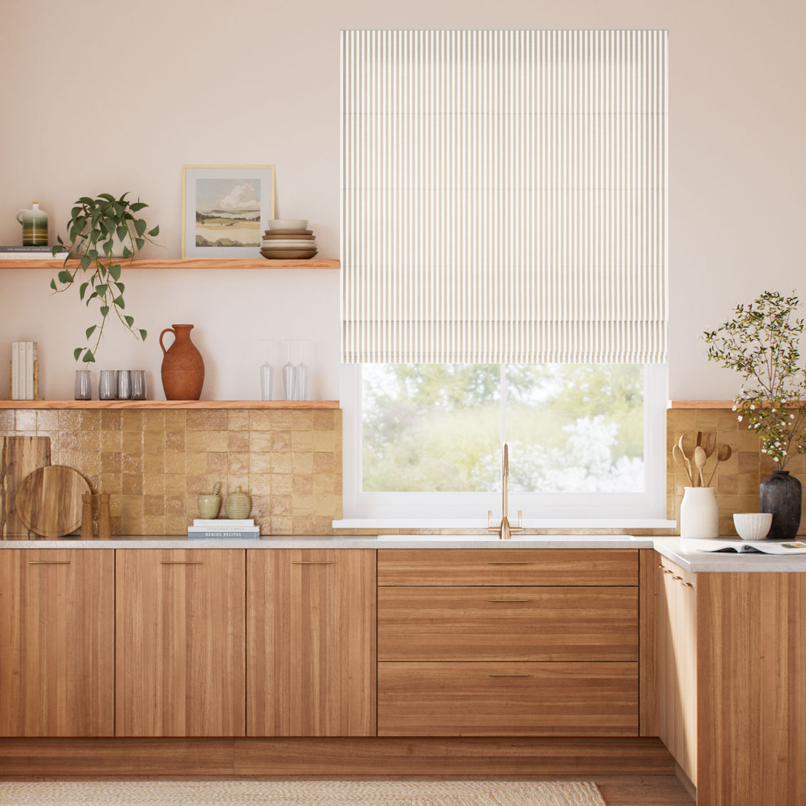 Pantone Tapioca - Fine Stripe Roman Blind