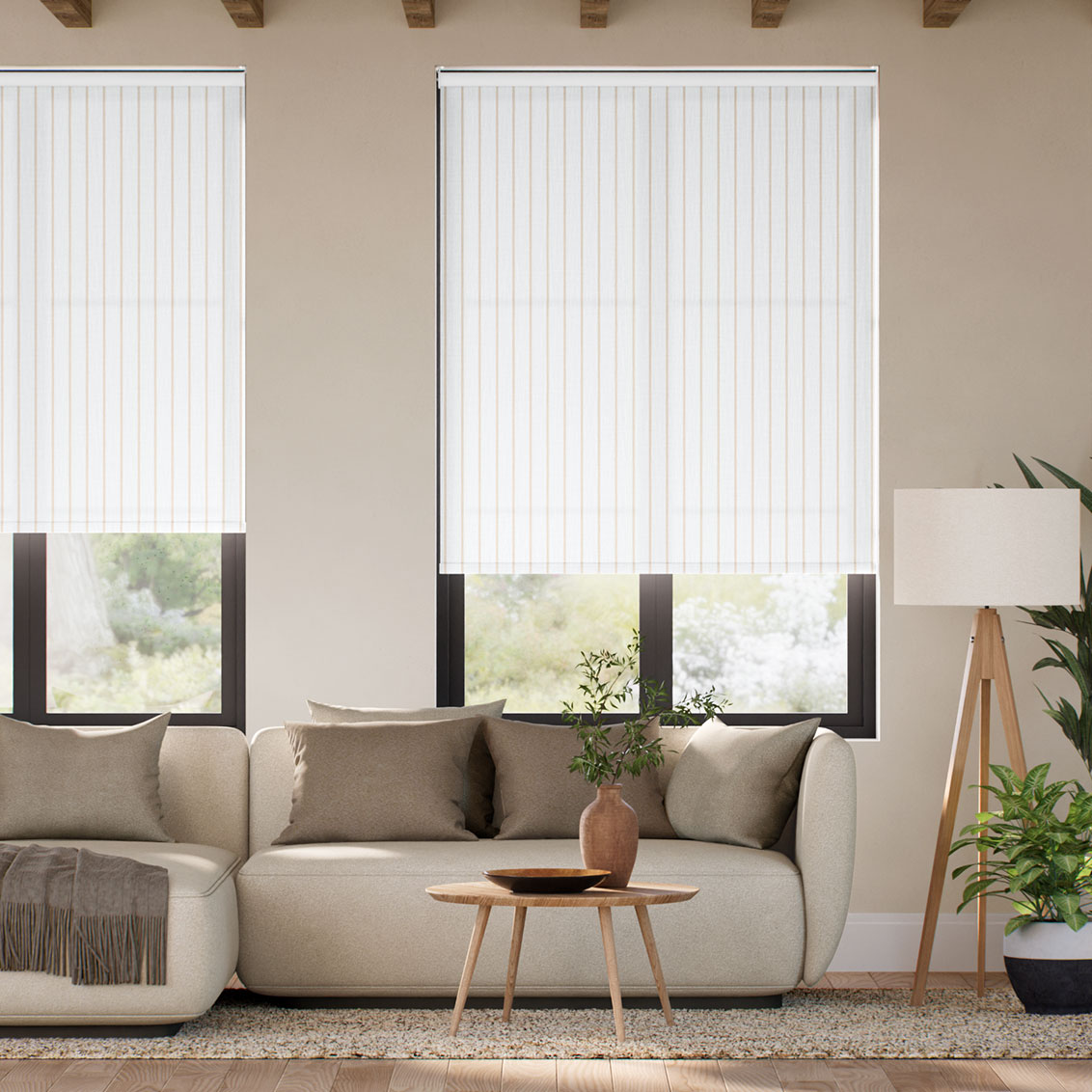 Pantone Tapioca - Needle Stripe   Roller Blind