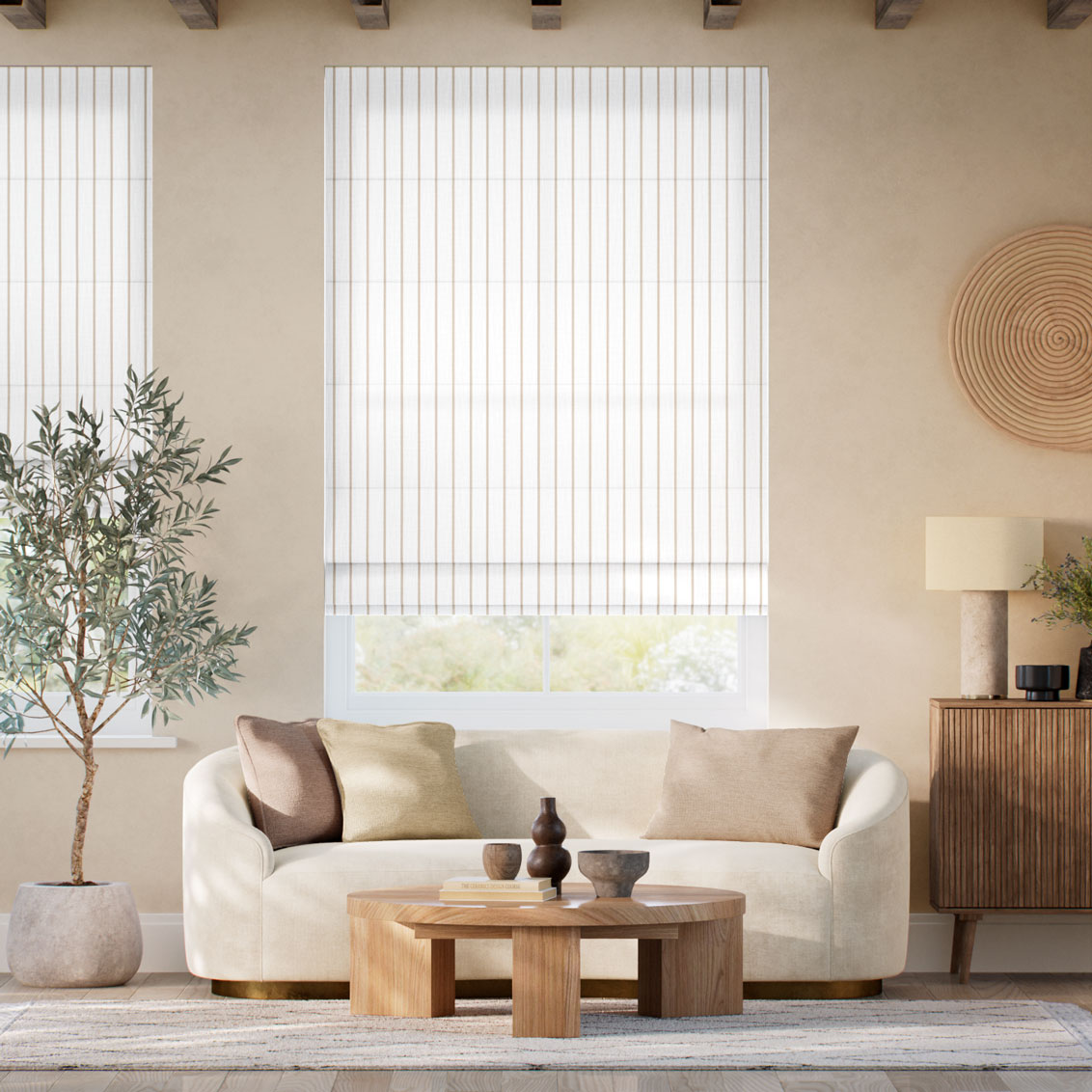 Pantone Tapioca - Needle Stripe Roman Blind