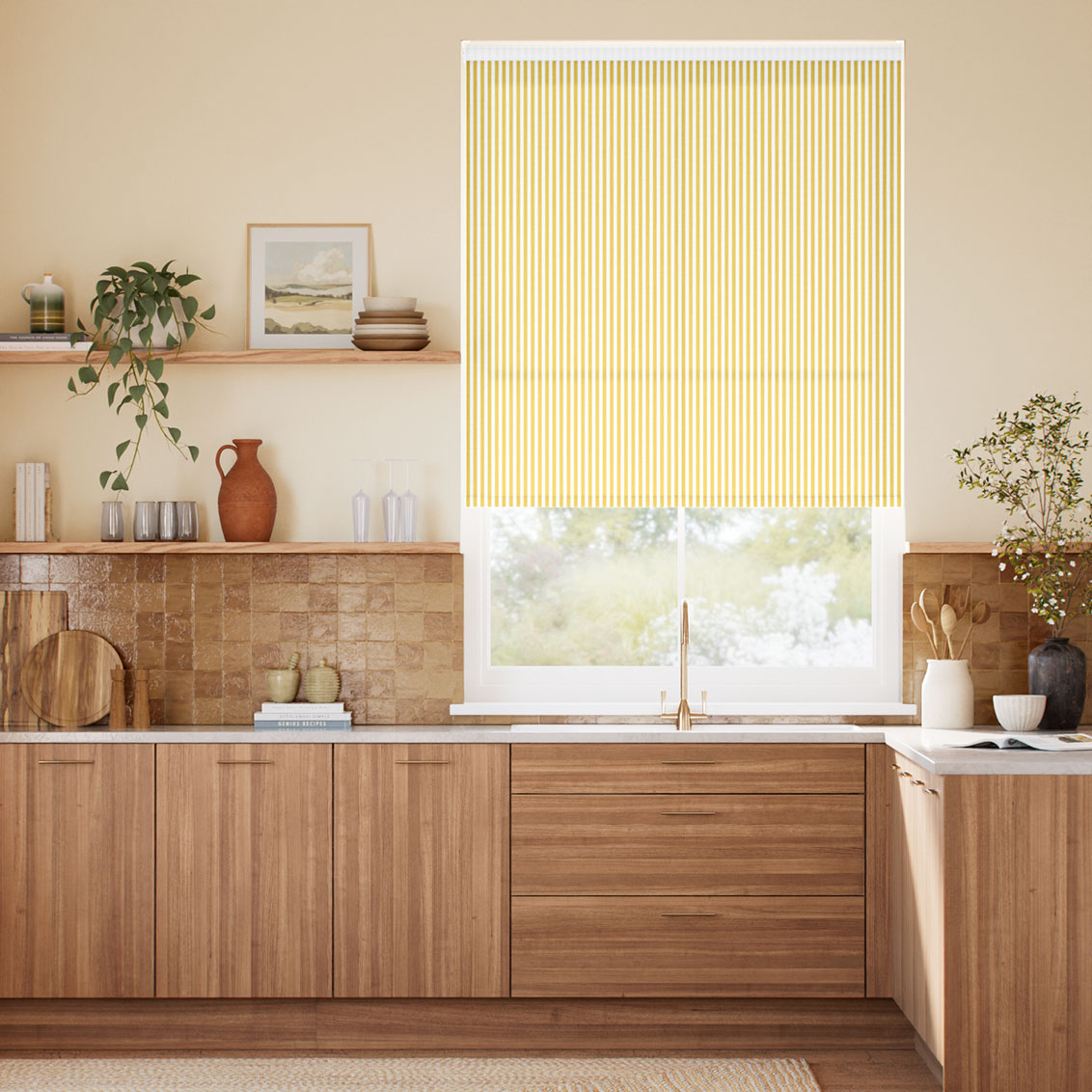 Pantone Cream Gold - Fine Stripe  Roller Blind
