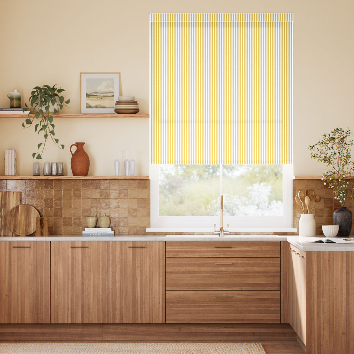 Pantone Cream Gold - Fine Stripe  Roller Blind