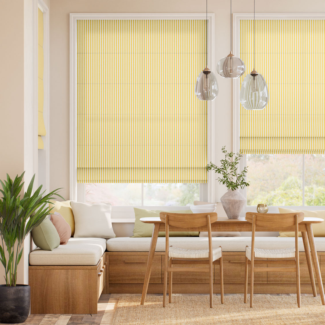Pantone Cream Gold - Fine Stripe Roman Blind