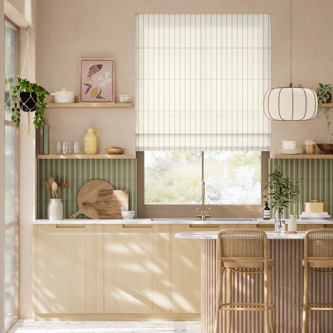 Pantone Cream Gold - Needle Stripe Roman Blind
