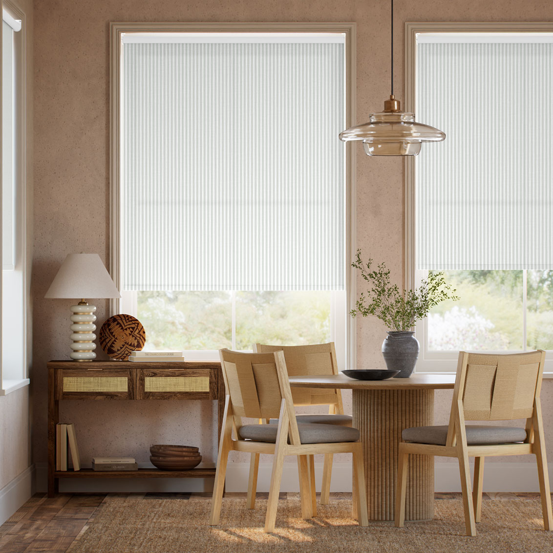 Pantone Foggy Dew - Fine Stripe Roller Blind