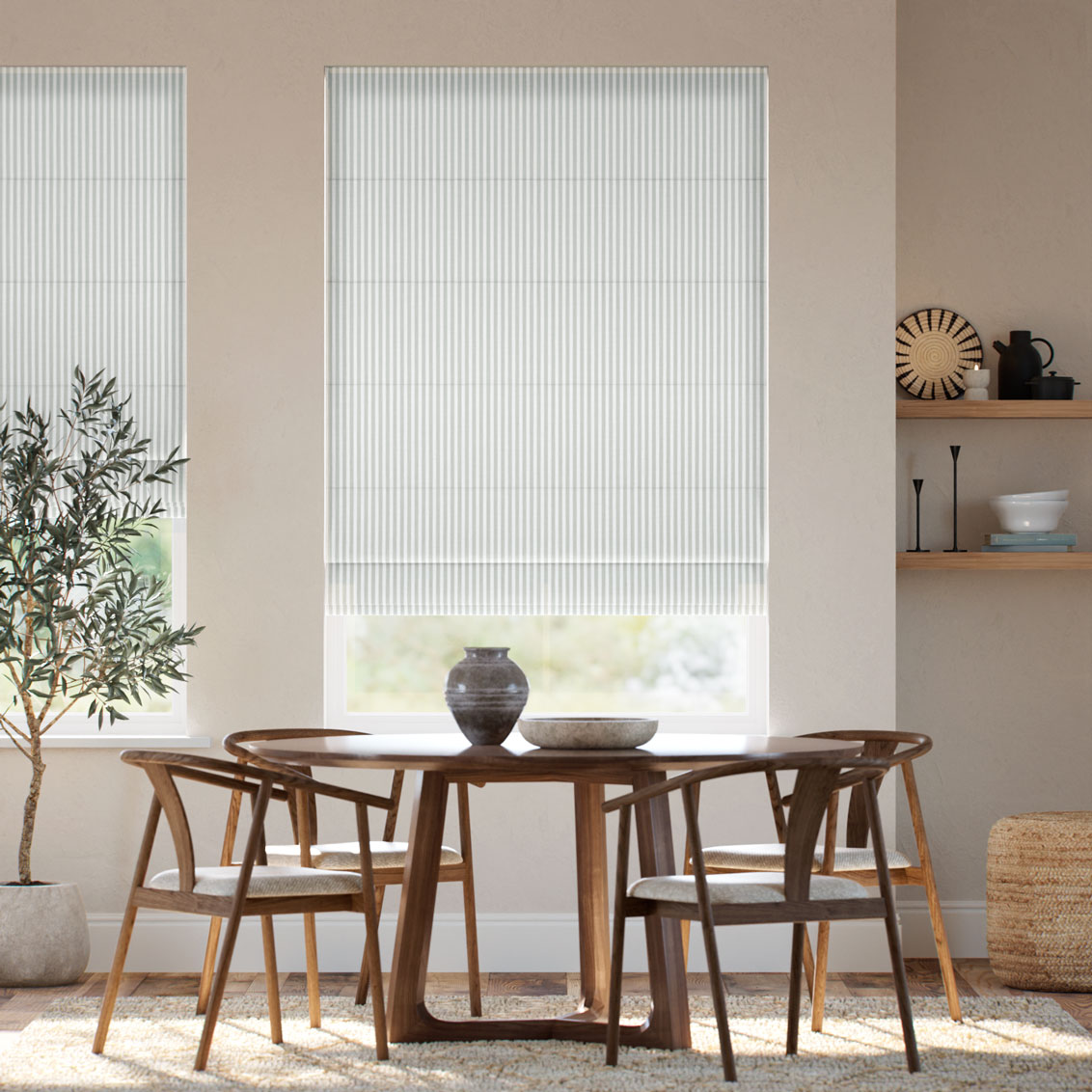 Pantone Foggy Dew - Fine Stripe Roman Blind