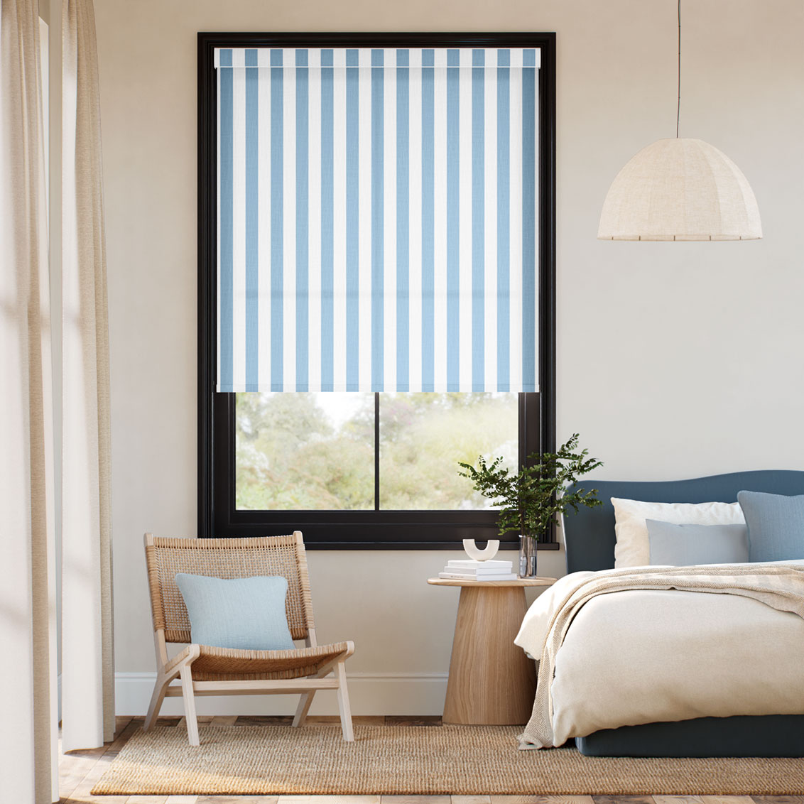 Pantone Dream Blue - Block Stripe Roller Blind