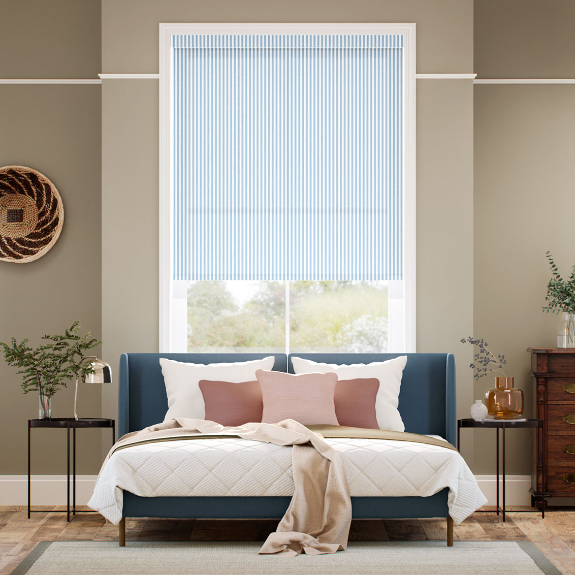 Pantone Dream Blue - Fine Stripe Roller Blind