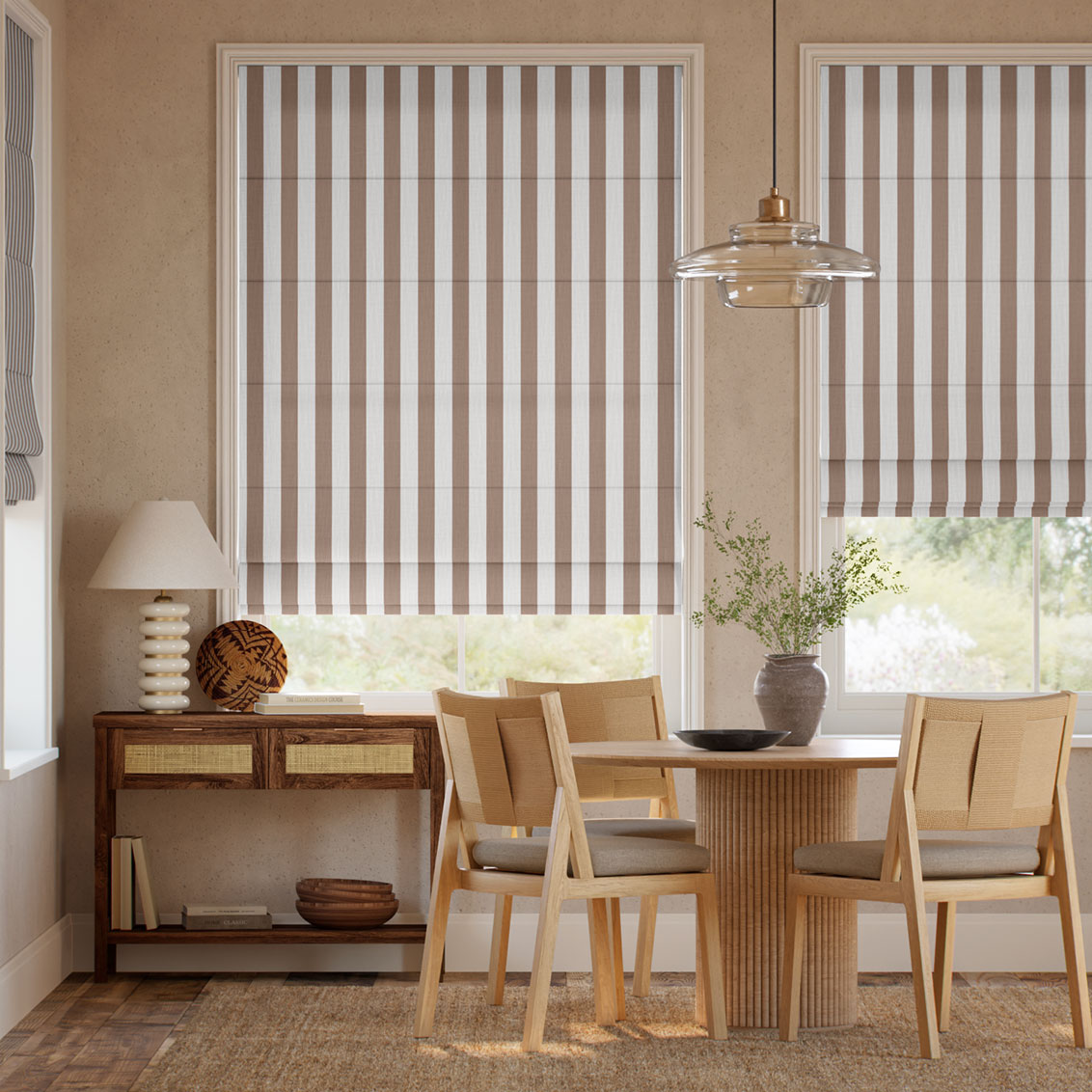 Pantone Stucco - Block Stripe Roman Blind