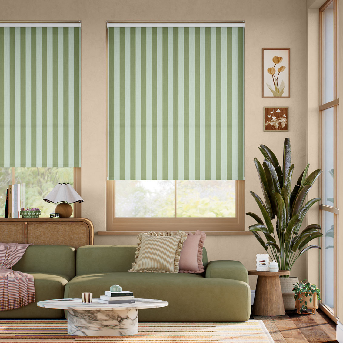 Pantone Epsom - Block Stripe  Roller Blind