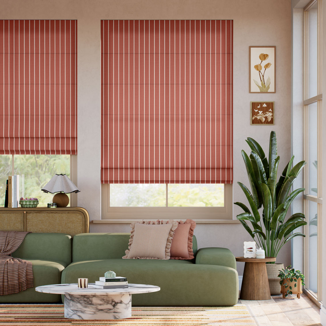 Pantone Redwood - Deep Needle Stripe Roman Blind