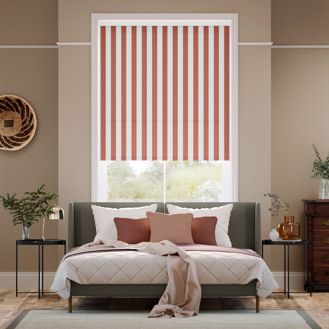 Pantone Redwood - Block Stripe Roller Blind