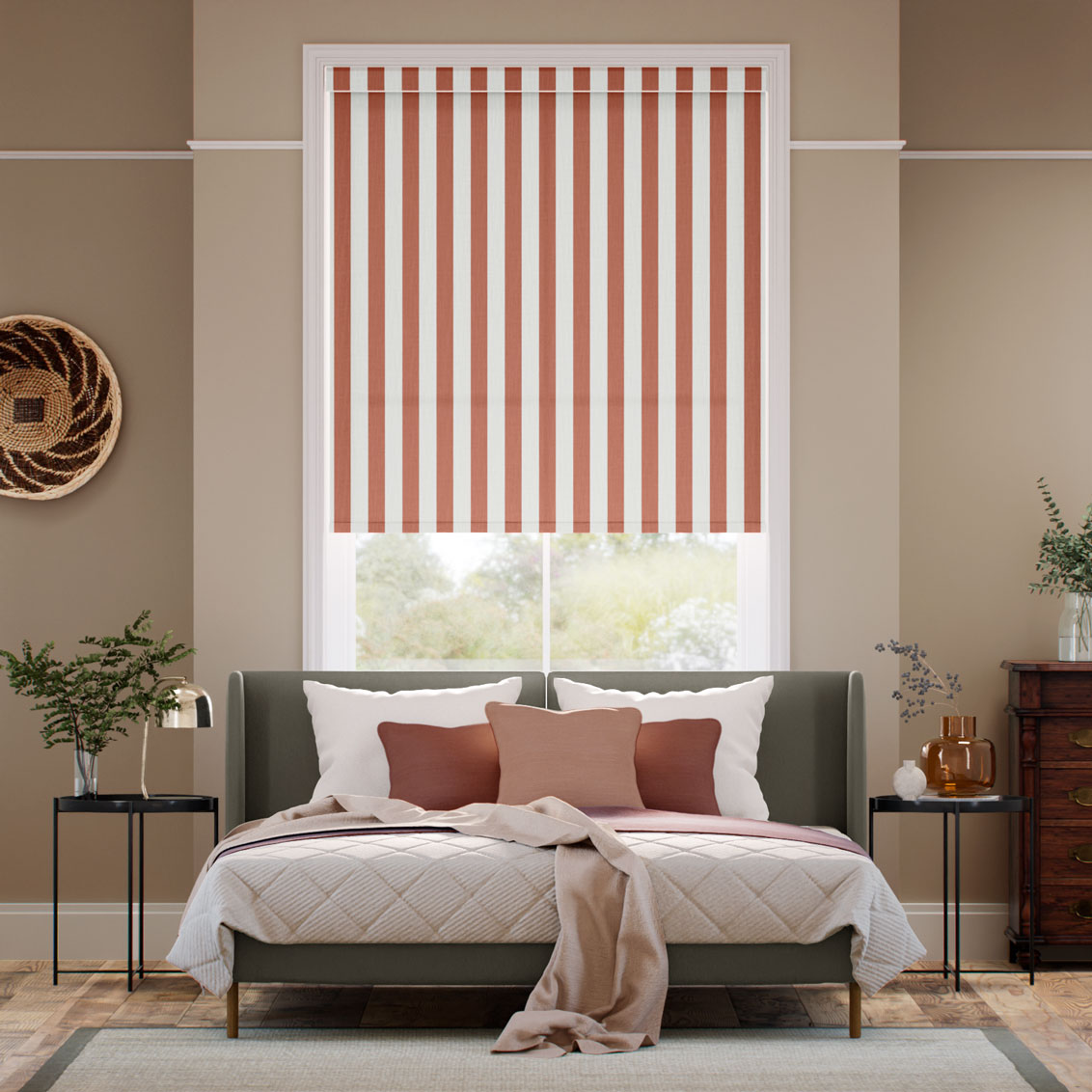 Pantone Redwood - Block Stripe Roller Blind