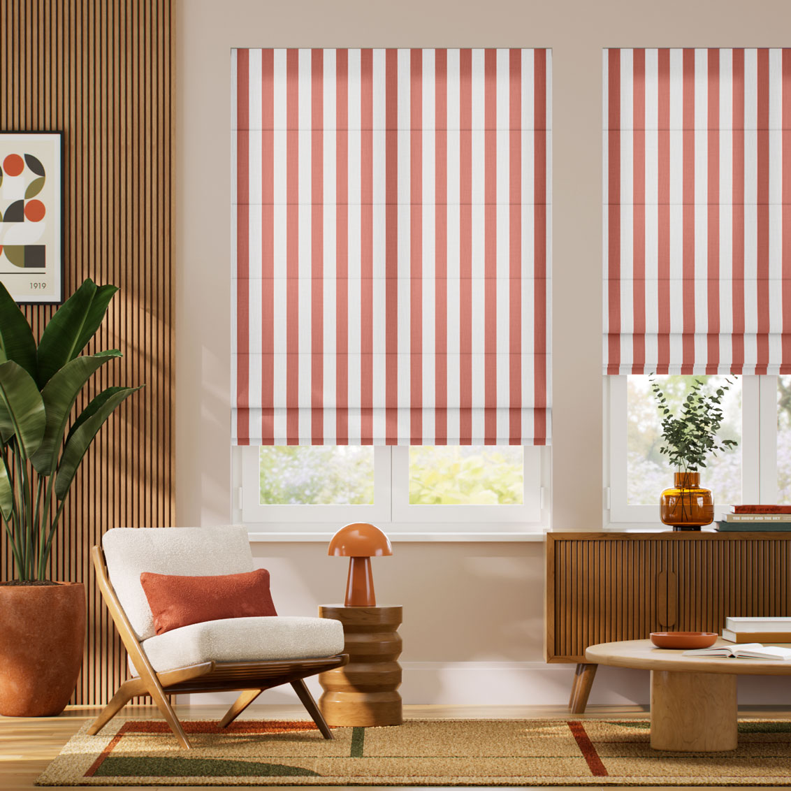 Pantone Redwood - Block Stripe Roman Blind