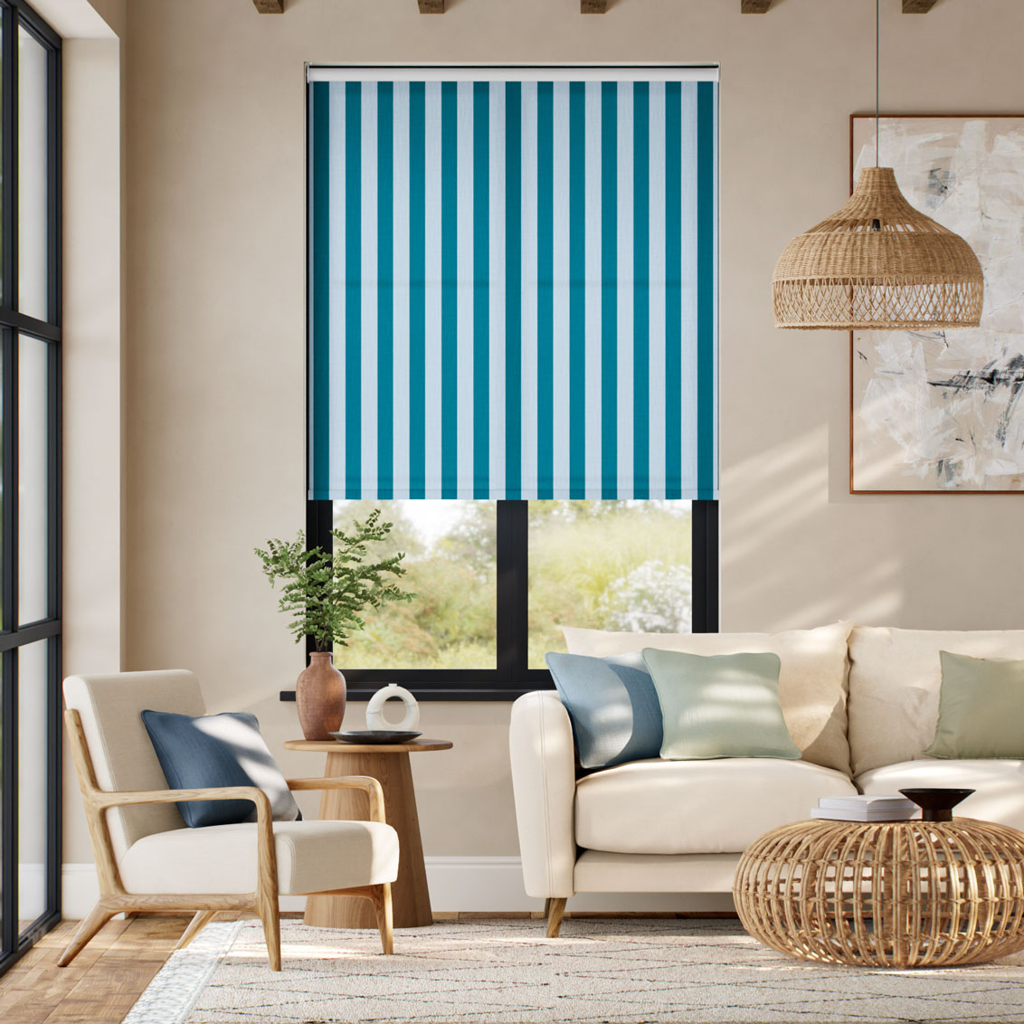 Pantone Mosaic Blue - Block Stripe  Roller Blind