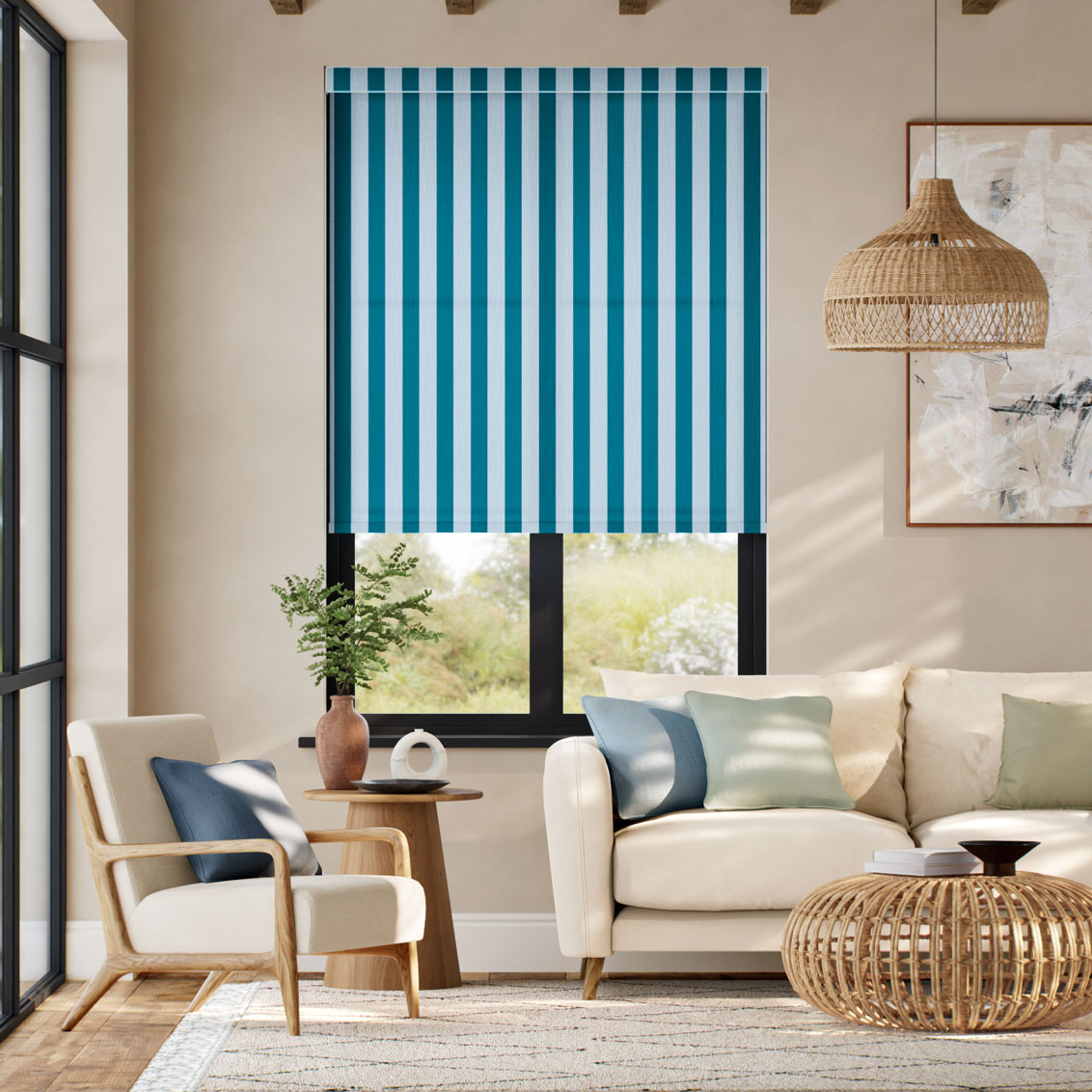 Pantone Mosaic Blue - Block Stripe  Roller Blind