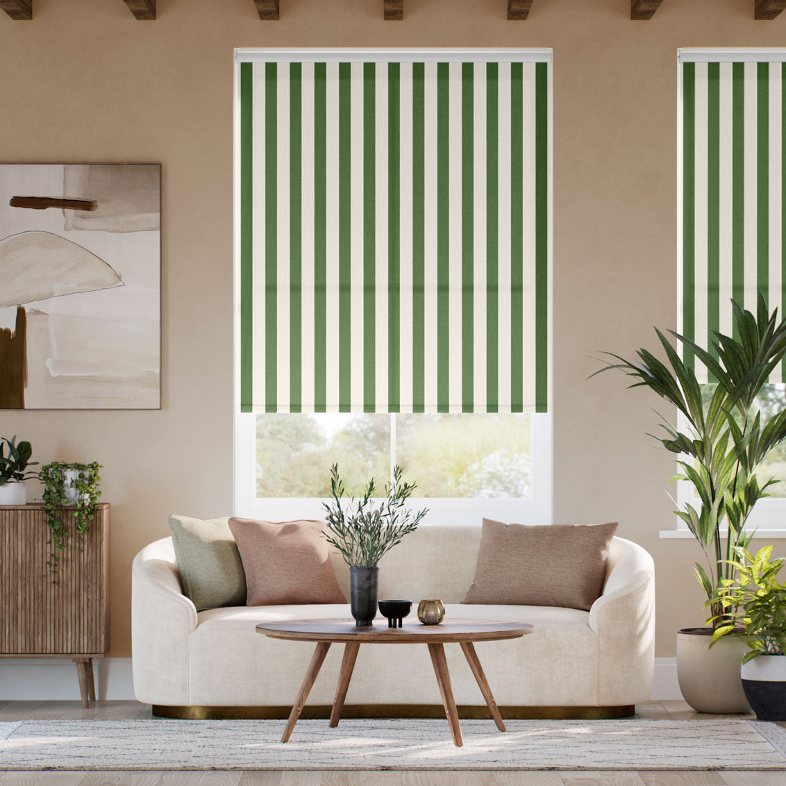 Pantone Forest Elf - Block Stripe  Roller Blind