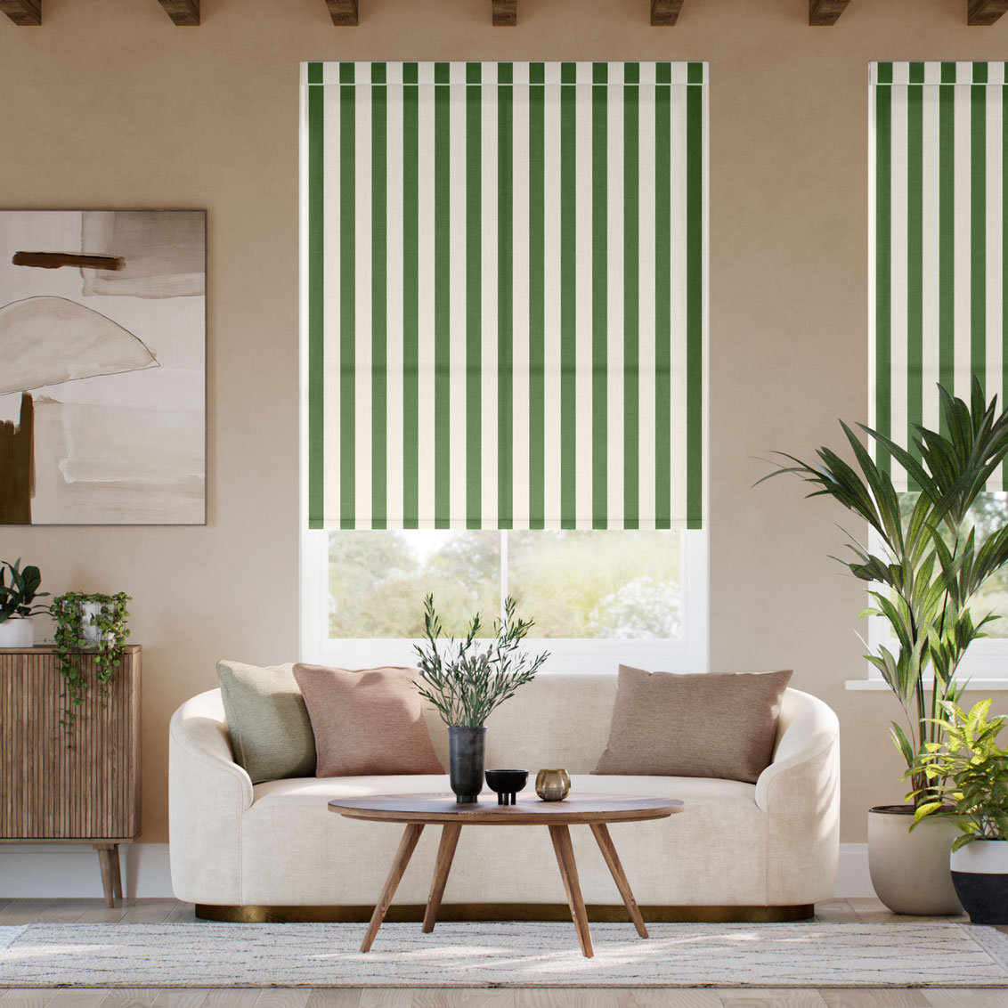 Pantone Forest Elf - Block Stripe  Roller Blind