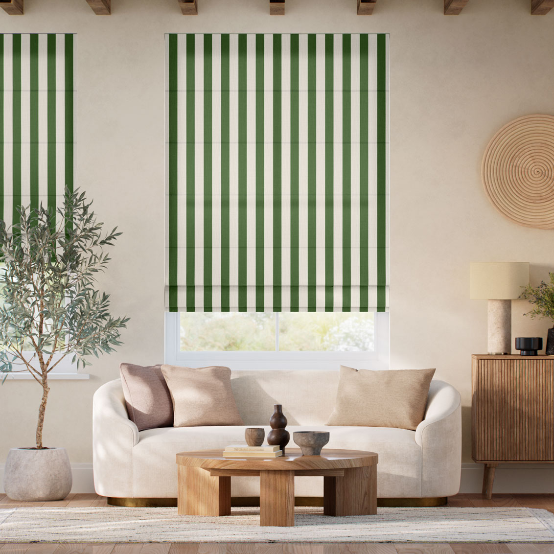Pantone Forest Elf - Block Stripe Roman Blind