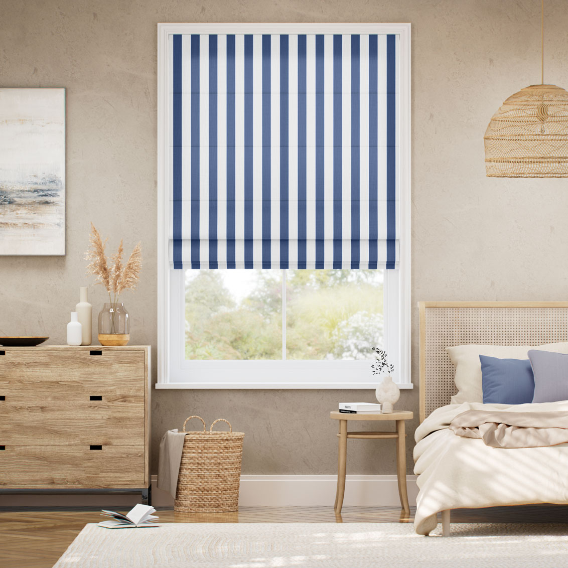 Pantone True Navy - Block Stripe Roman Blind