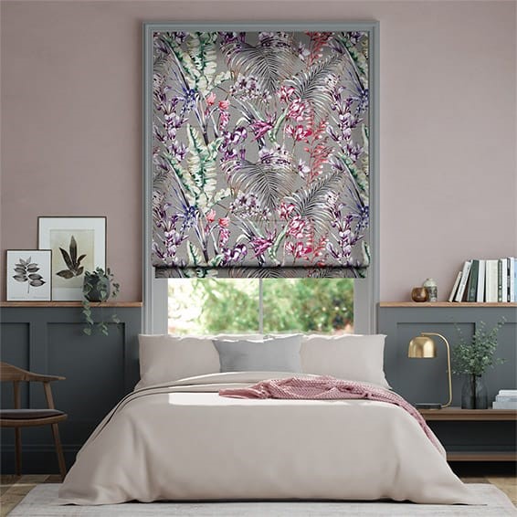 Electric Paradise Botanical Raspberry Roman Blind