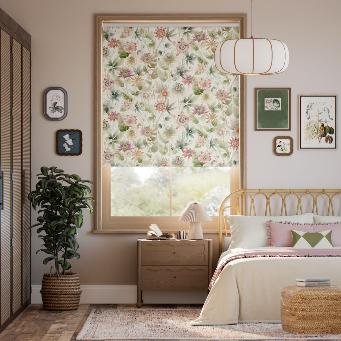 Passionflower Dusky Rose Roller Blind