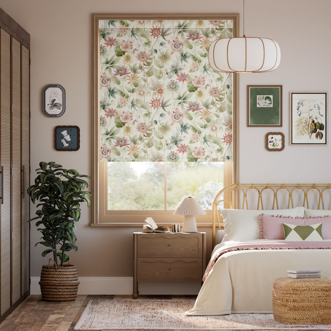 Passionflower Dusky Rose Roller Blind
