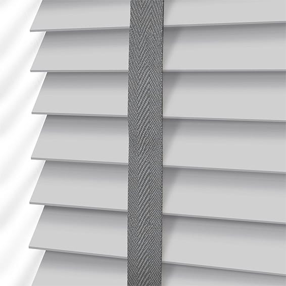 Pearl Grey Steel Wooden Blind With, Grey Faux Wooden Blinds With Tapes