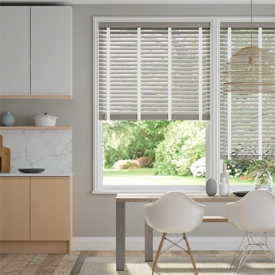 Pebble Grey & Chalk Faux Wood Blind - 50mm Slat