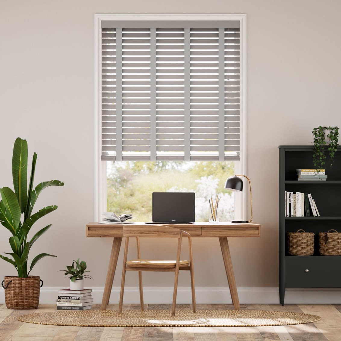 Pebble Grey & Smoke Faux Wood Blind - 50mm Slat