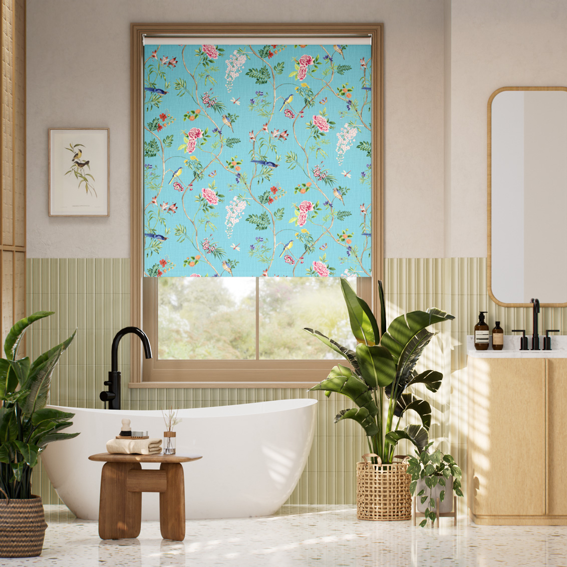Peonybloom Aqua Roller Blind