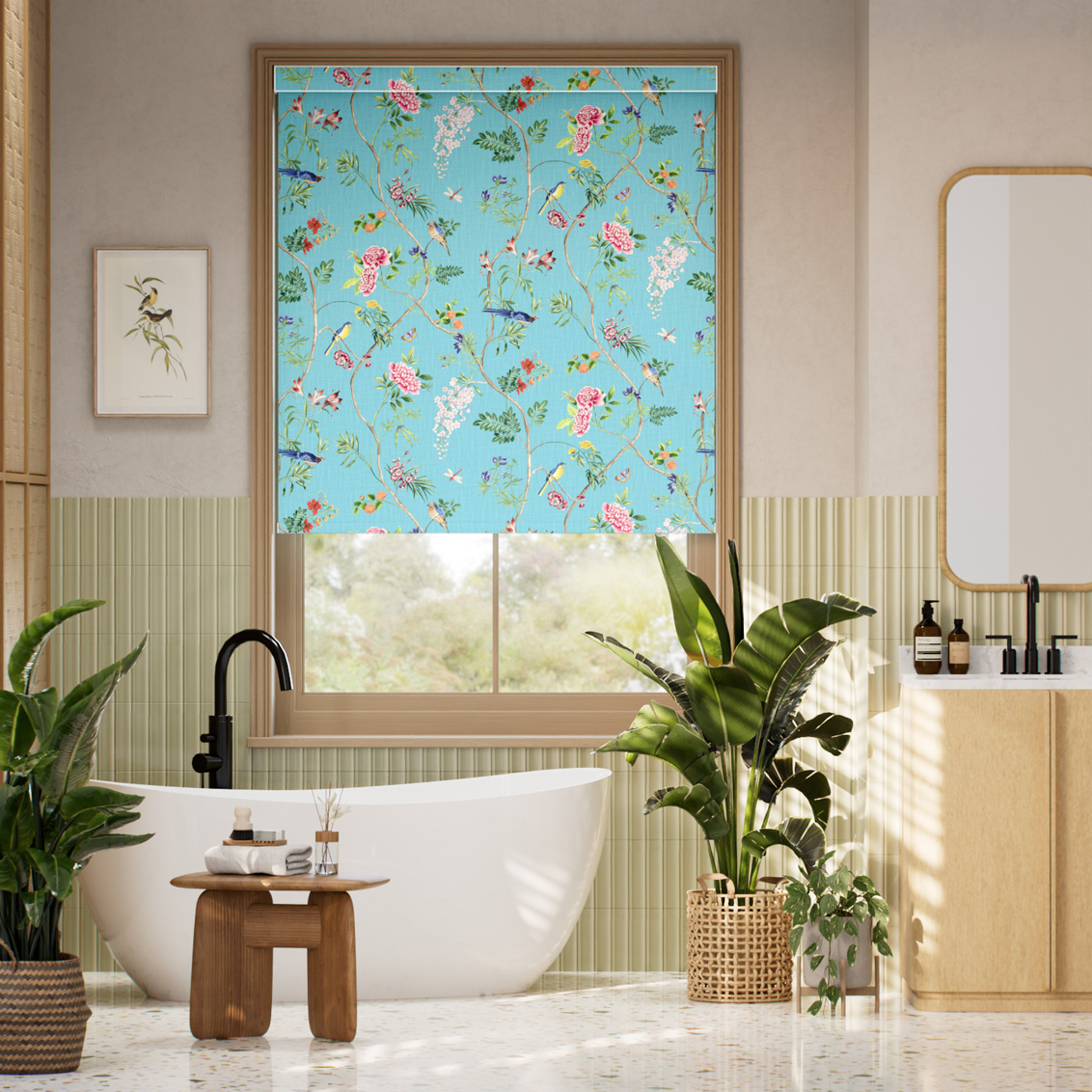 Peonybloom Aqua Roller Blind